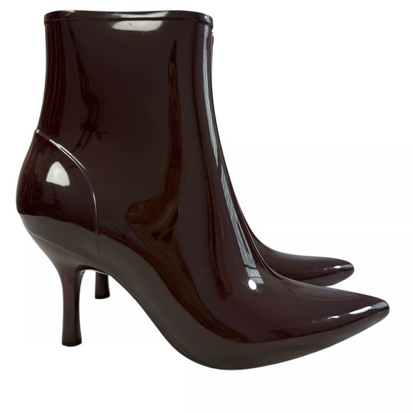 Jeffrey Campbell Puddles Pointed Toe Rain Ankle Boots Wine Shiny Size 7 - Picture 2 of 10
